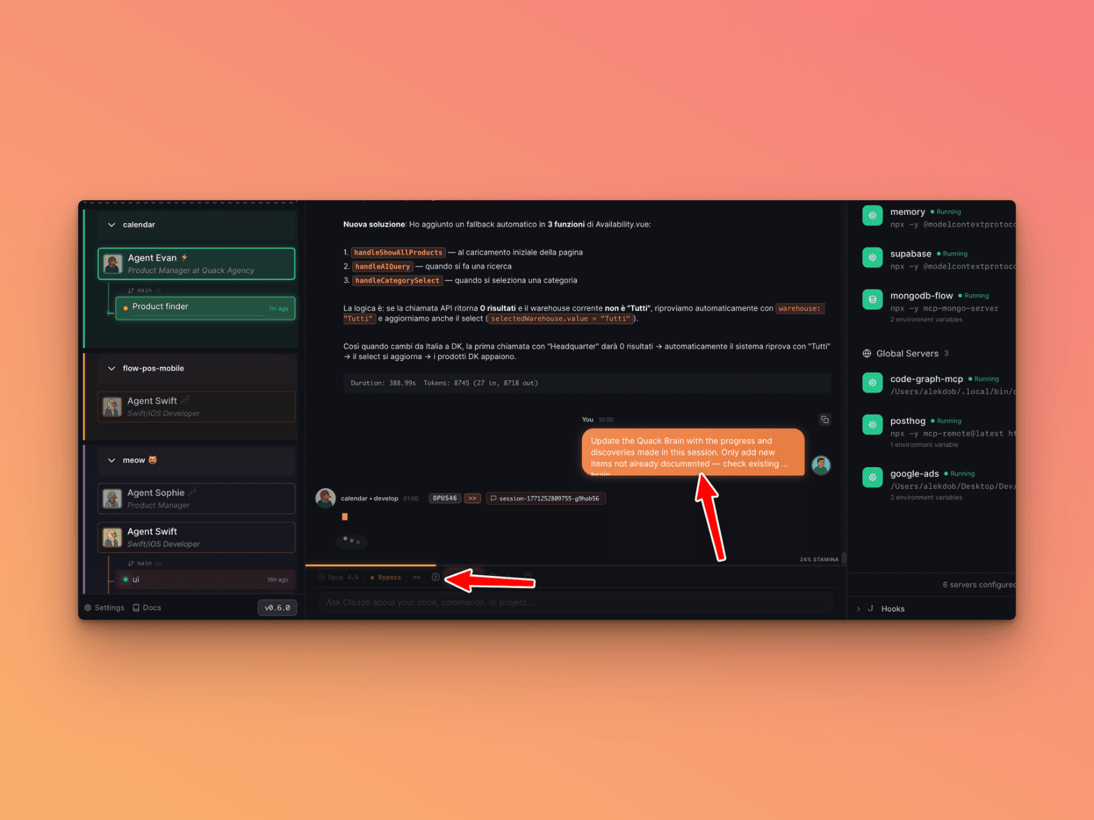 Prompting the agent to update the Brain with session discoveries