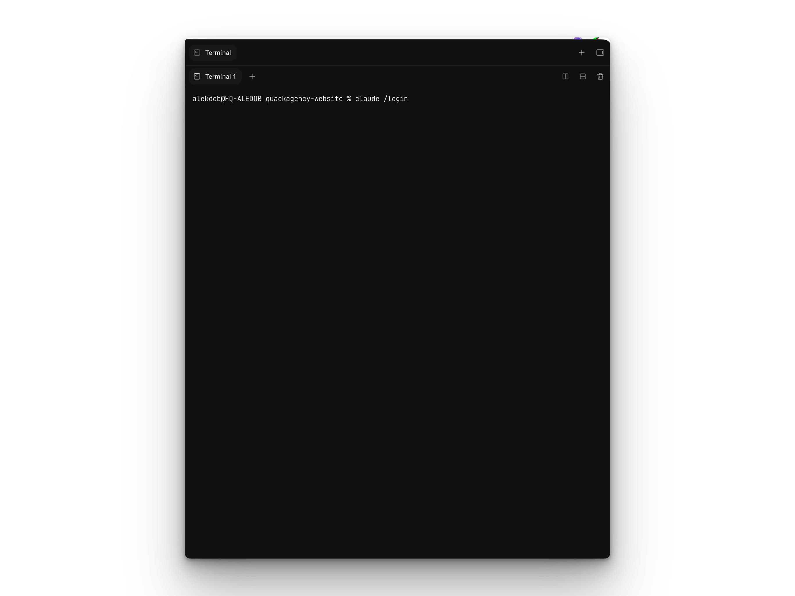 Running claude /login in Quack's built-in terminal