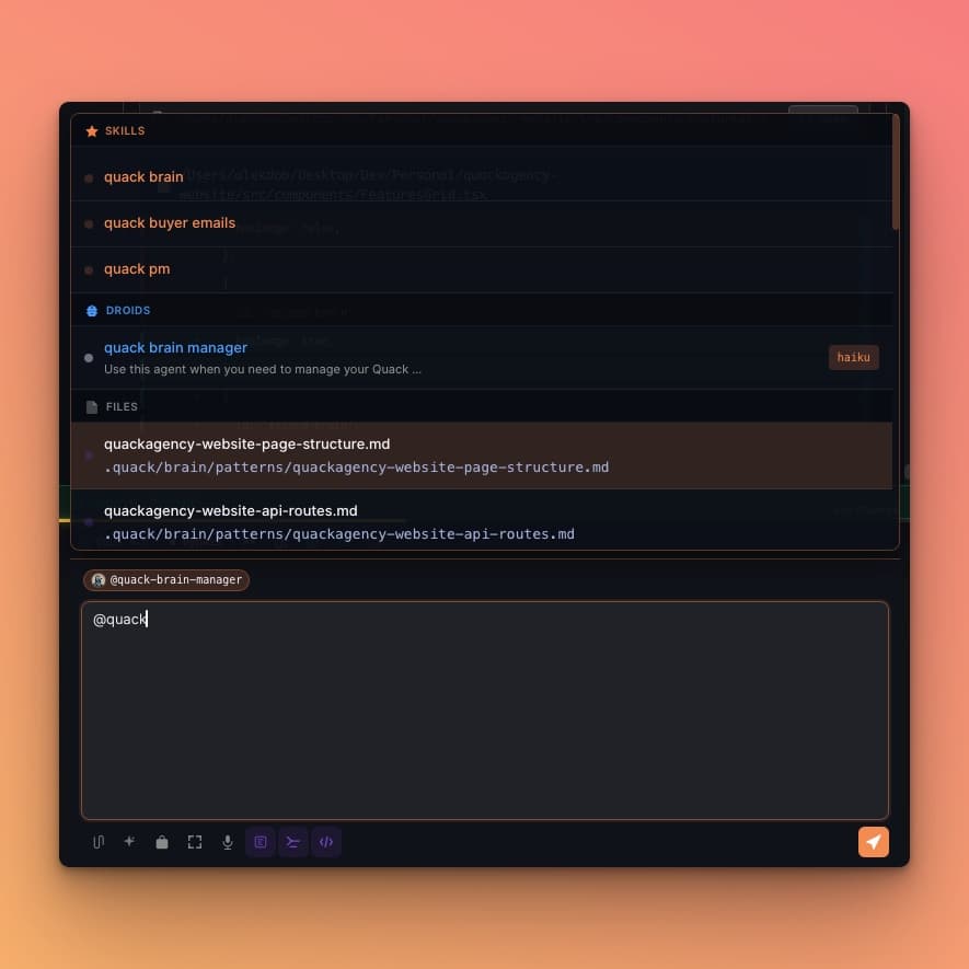 Quack Second Brain knowledge graph showing connected memories and Obsidian integration
